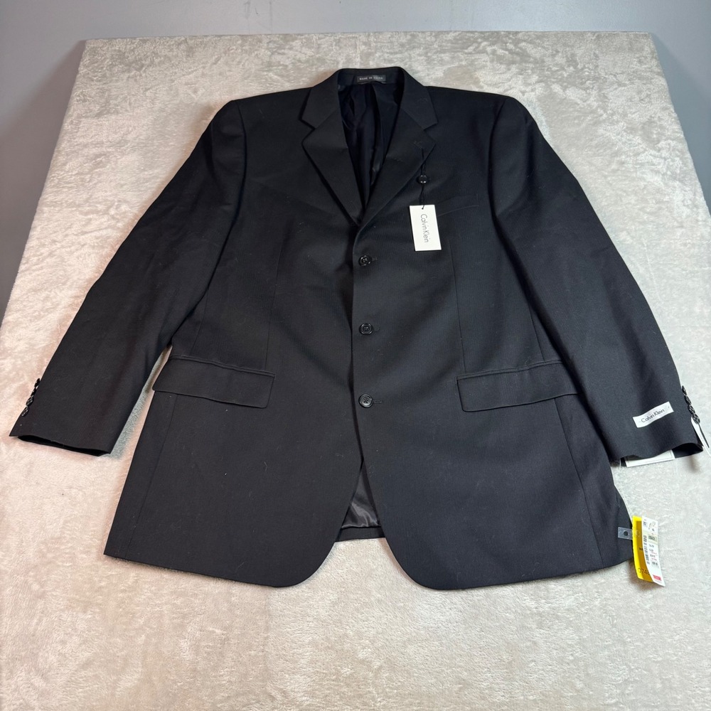 NWT Calvin Klein Mens 100% Wool 3-Button Suit Jacket Blazer 46L Black